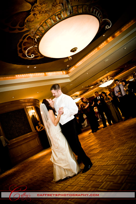 Bride and grooms first dance in the ornate ballroom at the Downtown Aquarium in Houston. 