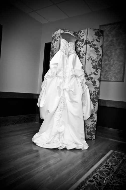 gorgeous dress hanging in the brides room at the St Peters Methodist CHurch in Katy Tx.