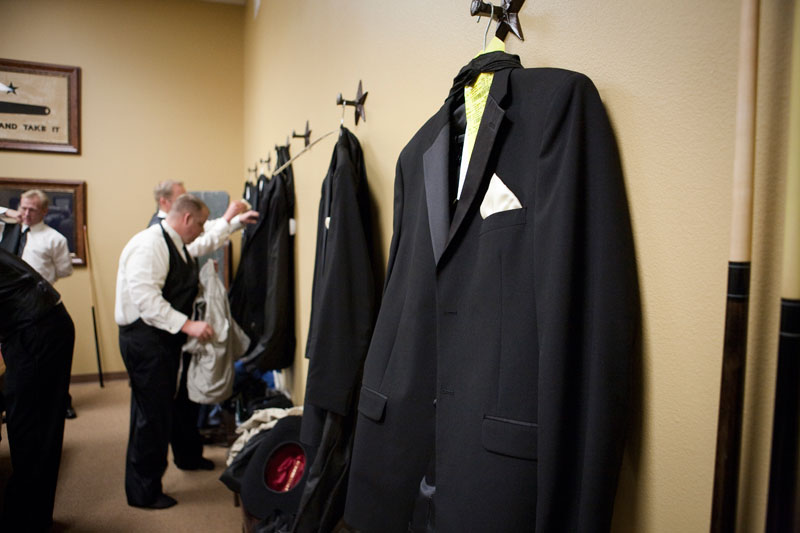 Tuxedos waiting for the groom and groomsmen. 