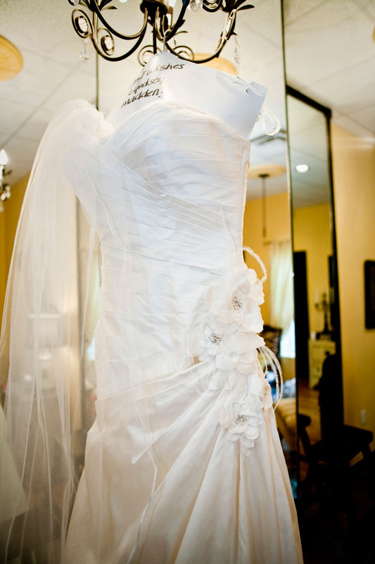 Lovely brides gown hanging in the brides room at Briscoe Manor.