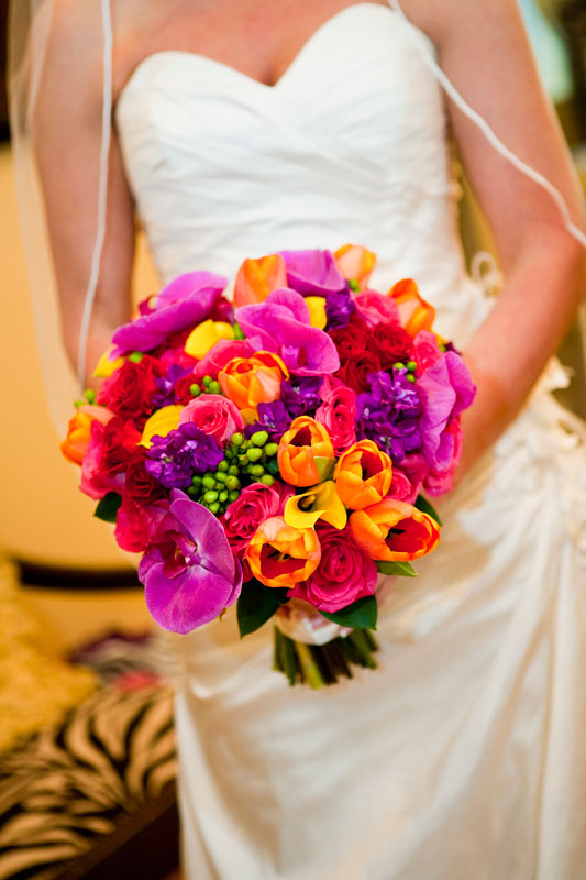 Beautiful brides bouquet with a stunning array of colorful flowers. 