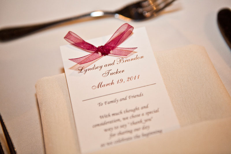 Menu cards on display during the wedding reception. 