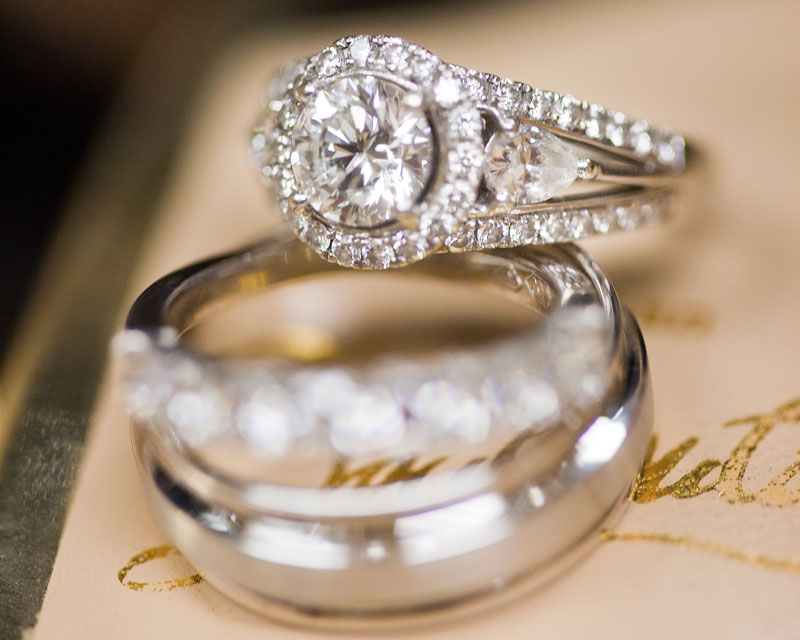 Huge diamond wedding ring for the bride. 