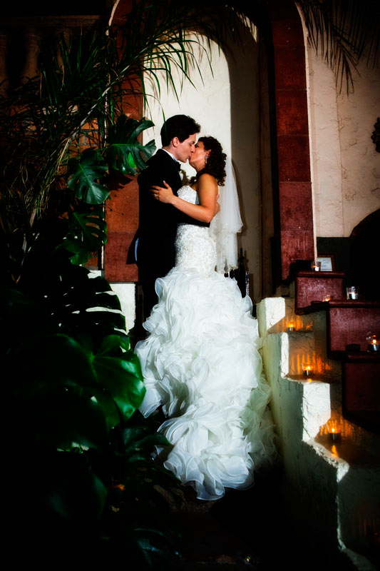 Las Velas Wedding bride groom portrait kissing