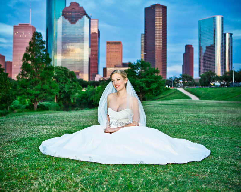 Fun Trendy Bridal Portrait Downtown Houston Skyline