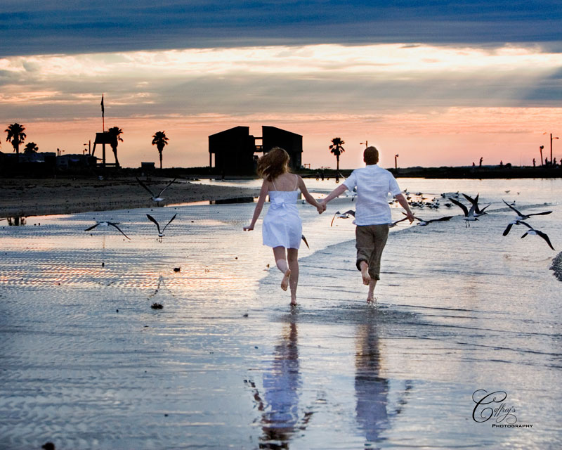 Beach Sunset Engagement Portraits Galveston Caffreys Photography
