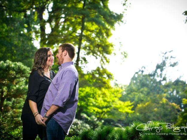 Elegant Japanese Gardens Engagement Portraits